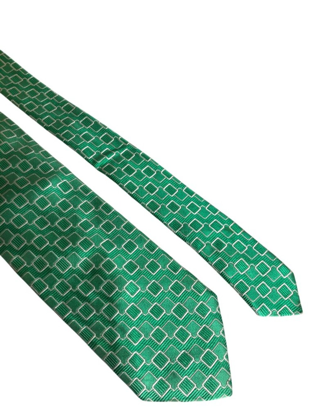 Faconnable Green Geometric Silk Tie Mens Spring Necktie France Office Colorful